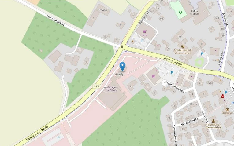 Karte von Wietmarschen mit dem Heatsys-Standort an der Lingener Straße